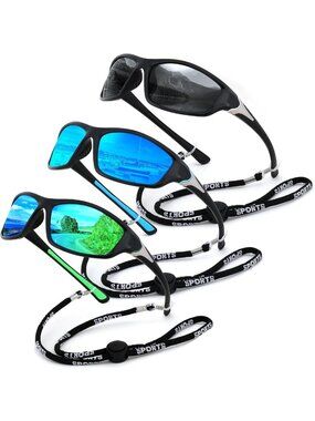 3 Pack Polarized Sports Sunglasses - UV400 Protection, Wrap Around Frame for